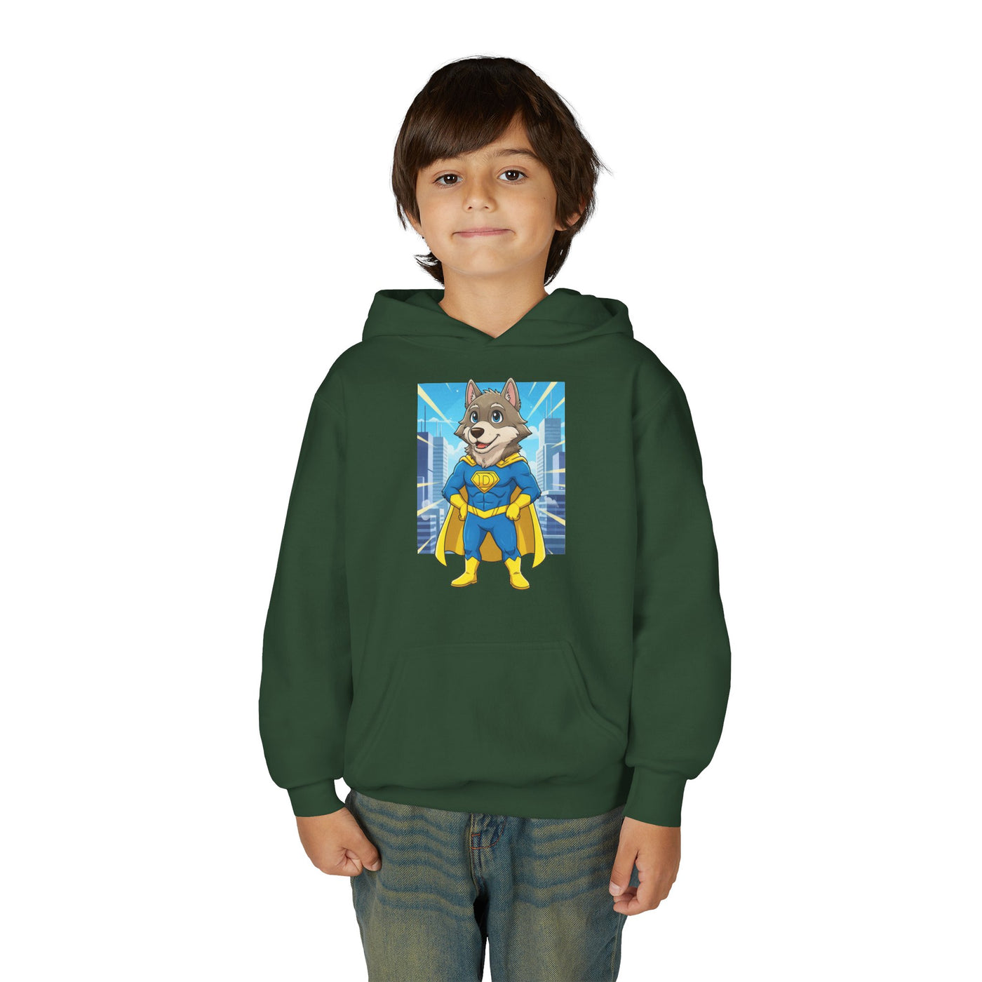 Dog cosplay Superman style 1 Unisex Kids Hoodie - Fun & Cozy Heavy Blend Sweatshirt with Cute Design