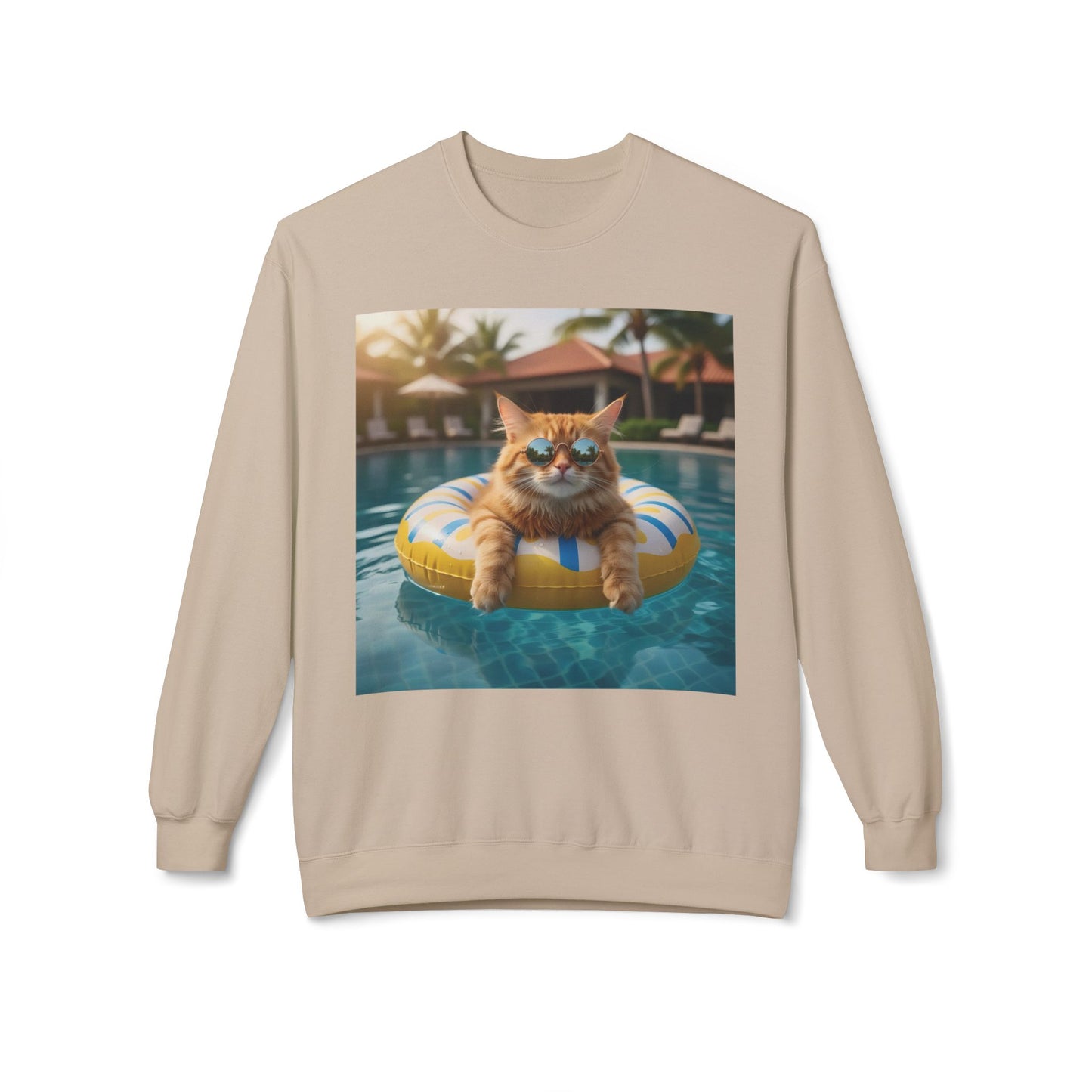 Swimming Pool Vibes Graphic Cat Unisex Crewneck Sweatshirt
