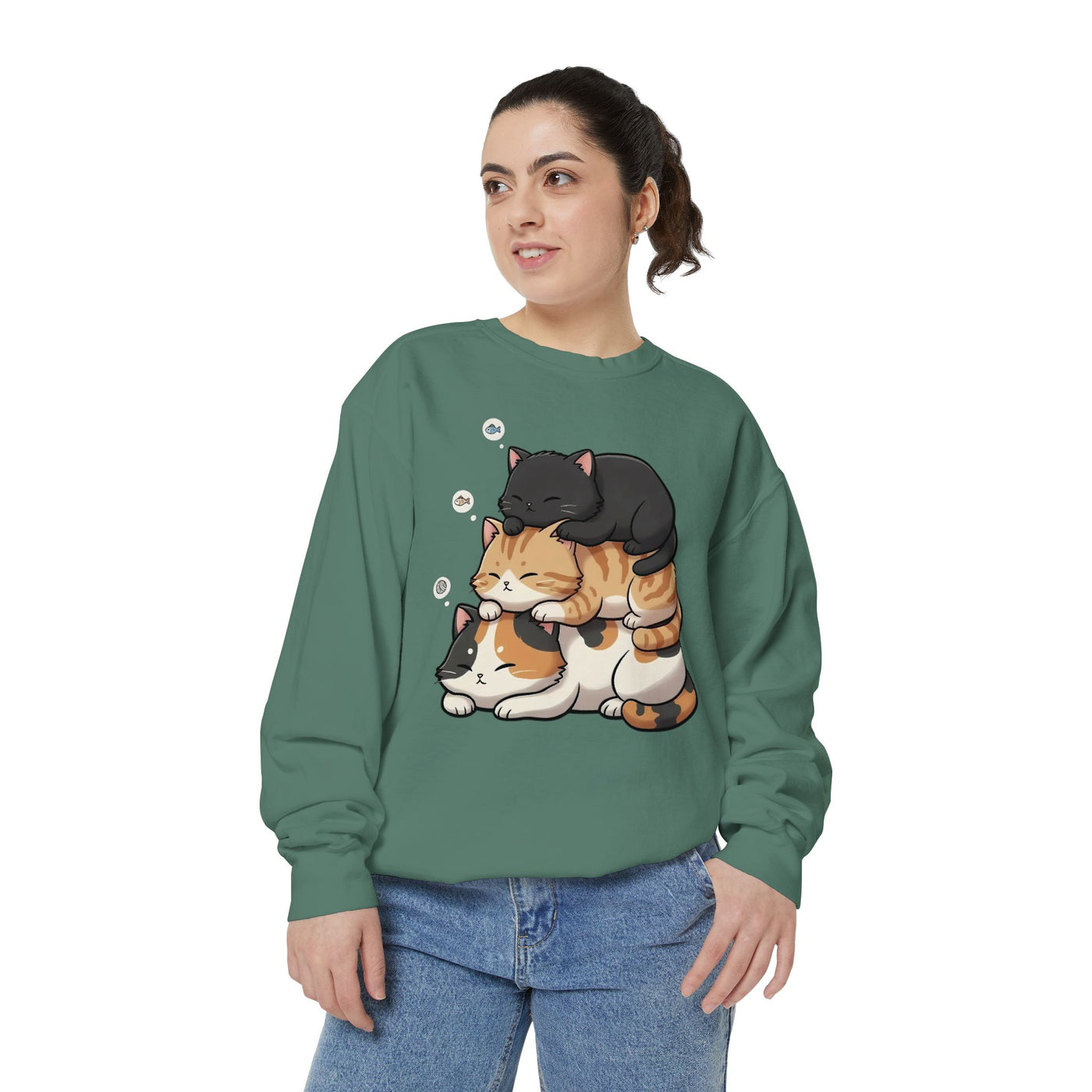 3 Cute Sleeping Cats style 8 Cozy Graphic Unisex Crewneck Sweatshirt