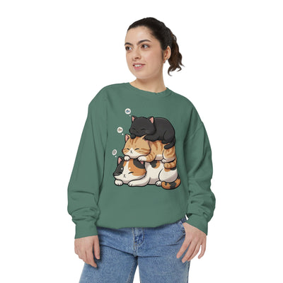 3 Cute Sleeping Cats style 8 Cozy Graphic Unisex Crewneck Sweatshirt