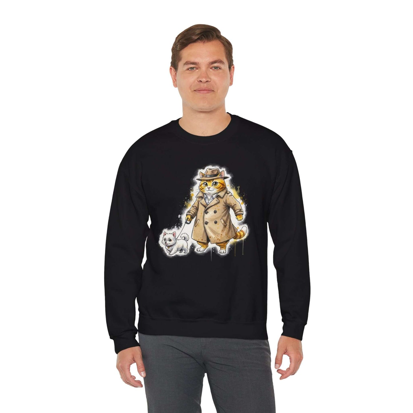 Watercolor Cat & Dog painting Unisex Crewneck Sweatshirt style 1