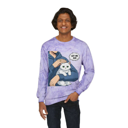 Let Me Go Cat Cozy Crewneck Sweatshirt Tie-Dye style 1