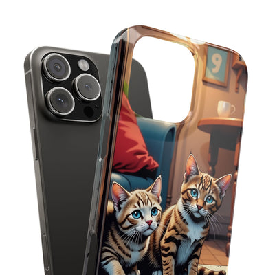 Cute Cats Slim Phone Case comic style 1, Cat Lover Gift, Impact-Resistant iPhone Case, Funny Pet Accessory, Unique Animal Design