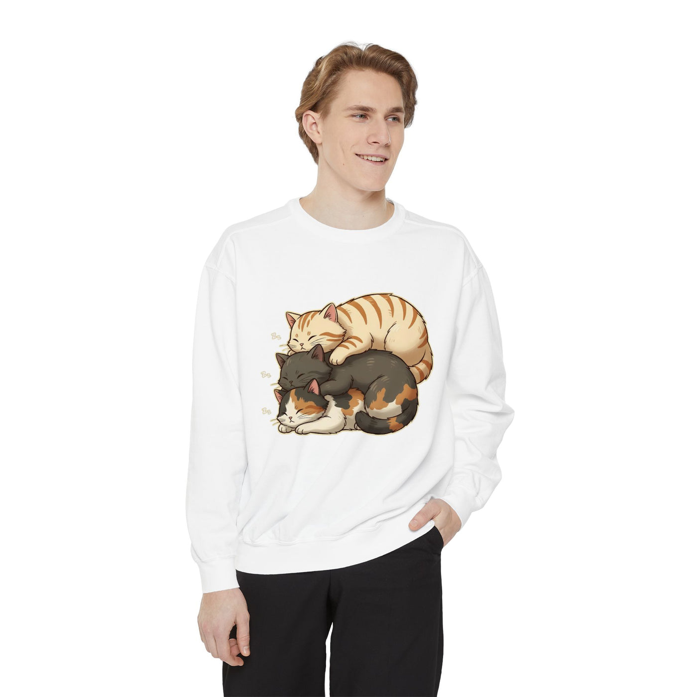 3 Cute Sleeping Cats style 4 Cozy Graphic Unisex Crewneck Sweatshirt