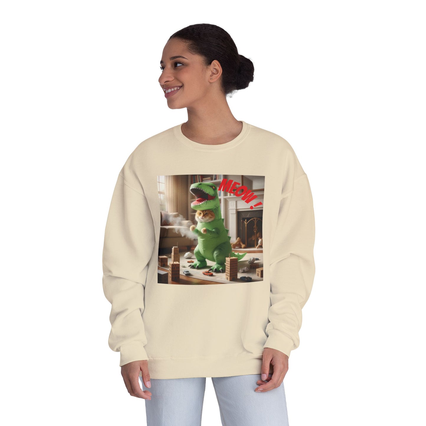 Tyrannosaurus Cat at home Unisex NuBlend Crewneck Sweatshirt