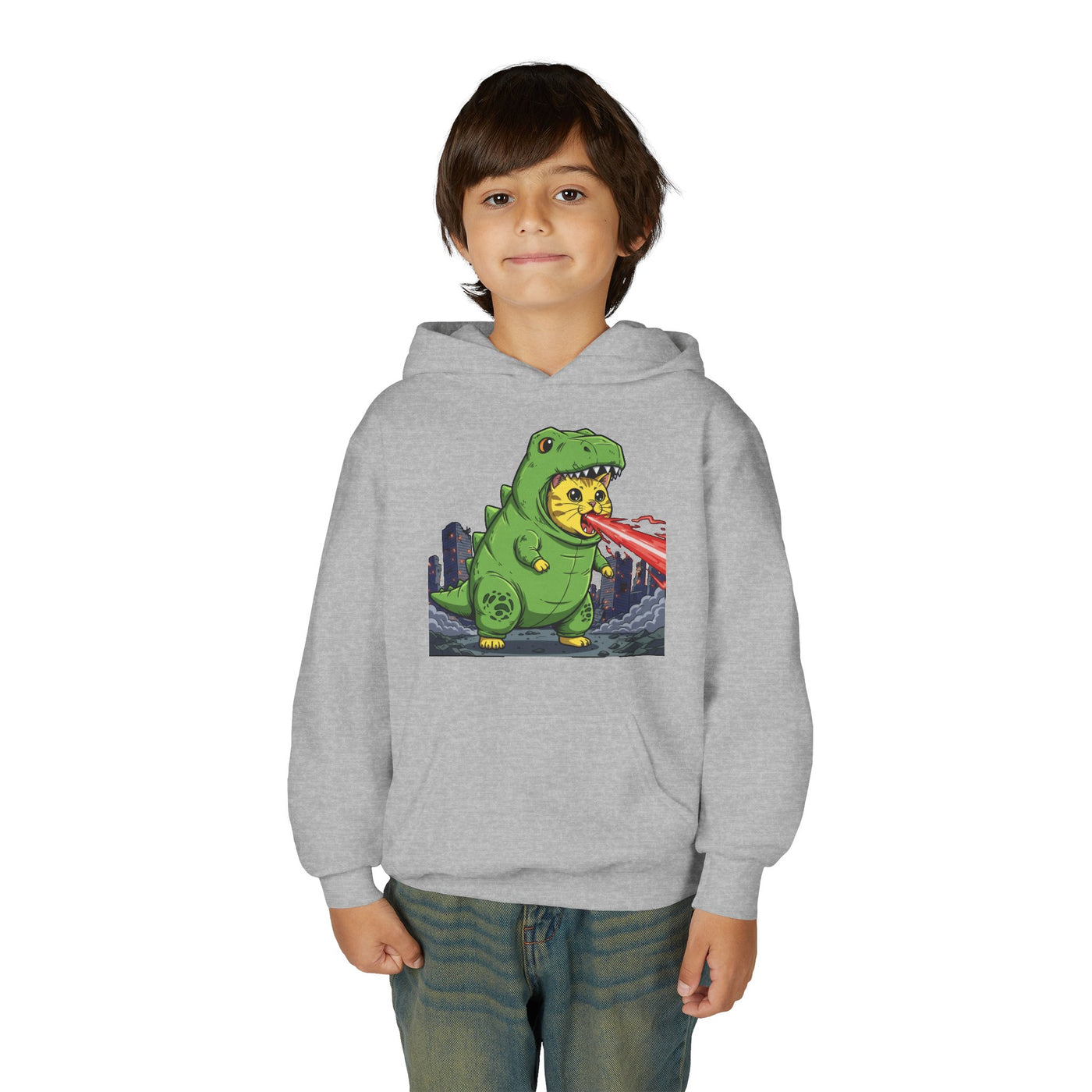 Cat cosplay Godzilla style 4 Unisex Kids Hoodie - Fun & Cozy Heavy Blend Sweatshirt with Cute Design