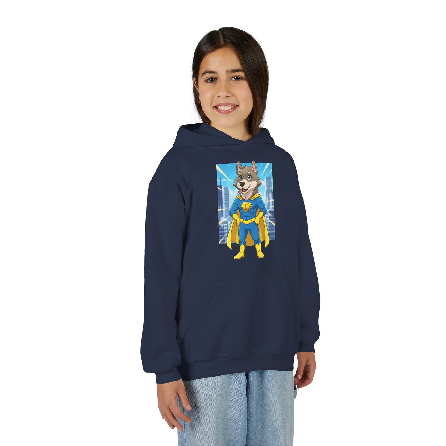 Dog cosplay Superman Funny Design Unisex Kids Hoodie style 1