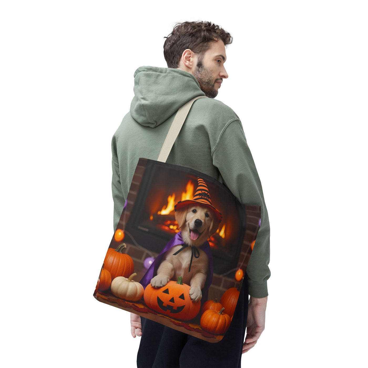 Adorable Halloween Puppy Tote Bag, Dog Lover Bag, Spooky Season Accessories, Pumpkin Patch Shopper, Cute Pet Gift