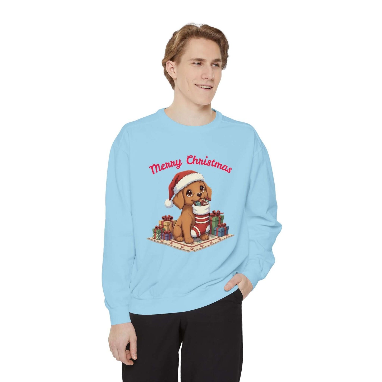 Puppy wait for Christmas presents Unisex Crewneck Sweatshirt style 2