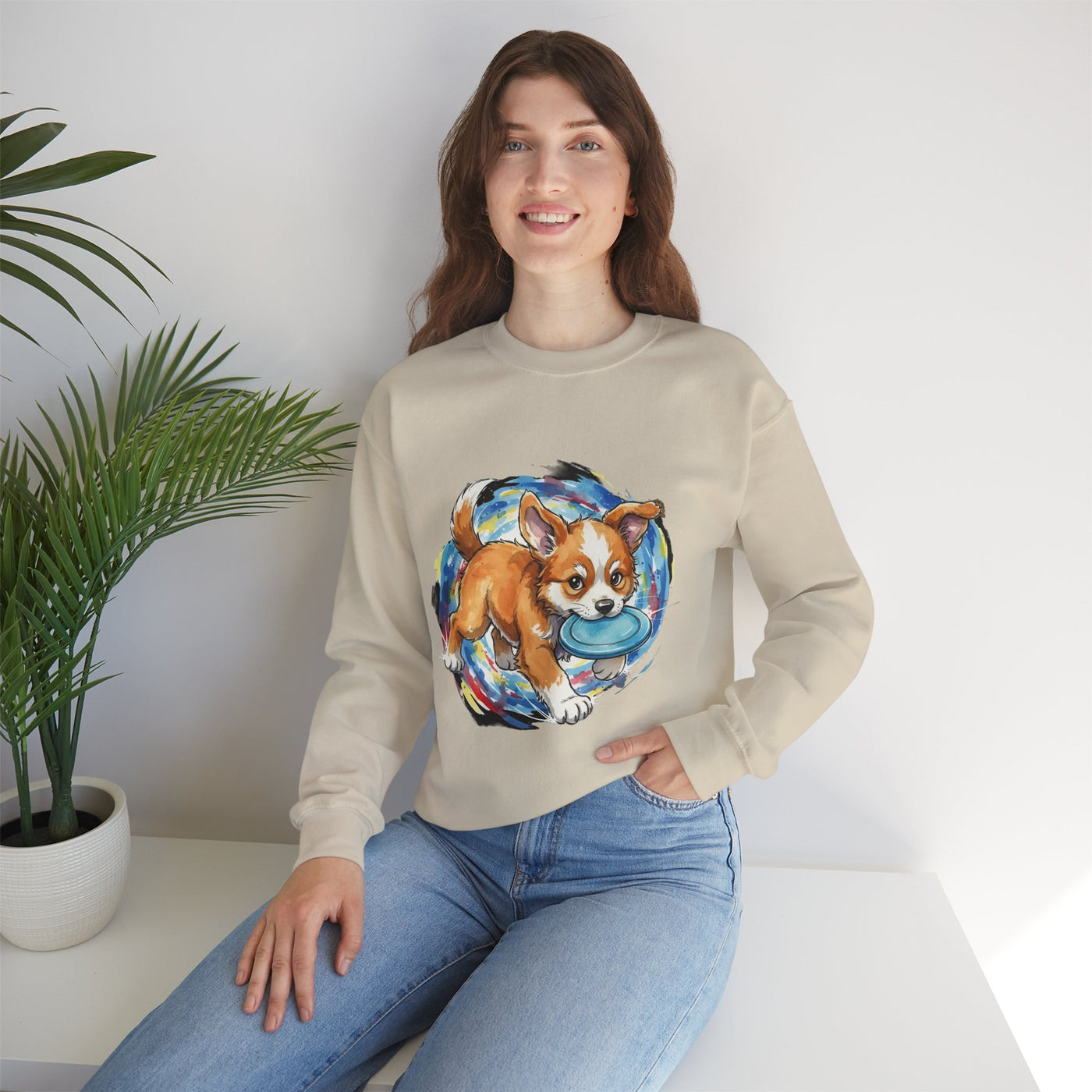 Watercolor painting style 7 Men & Women Cute Cat Pile Crewneck Sweatshirt