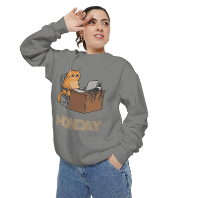 Monday Face Cat Stares Blankly Unisex Crewneck Sweatshirt style 3