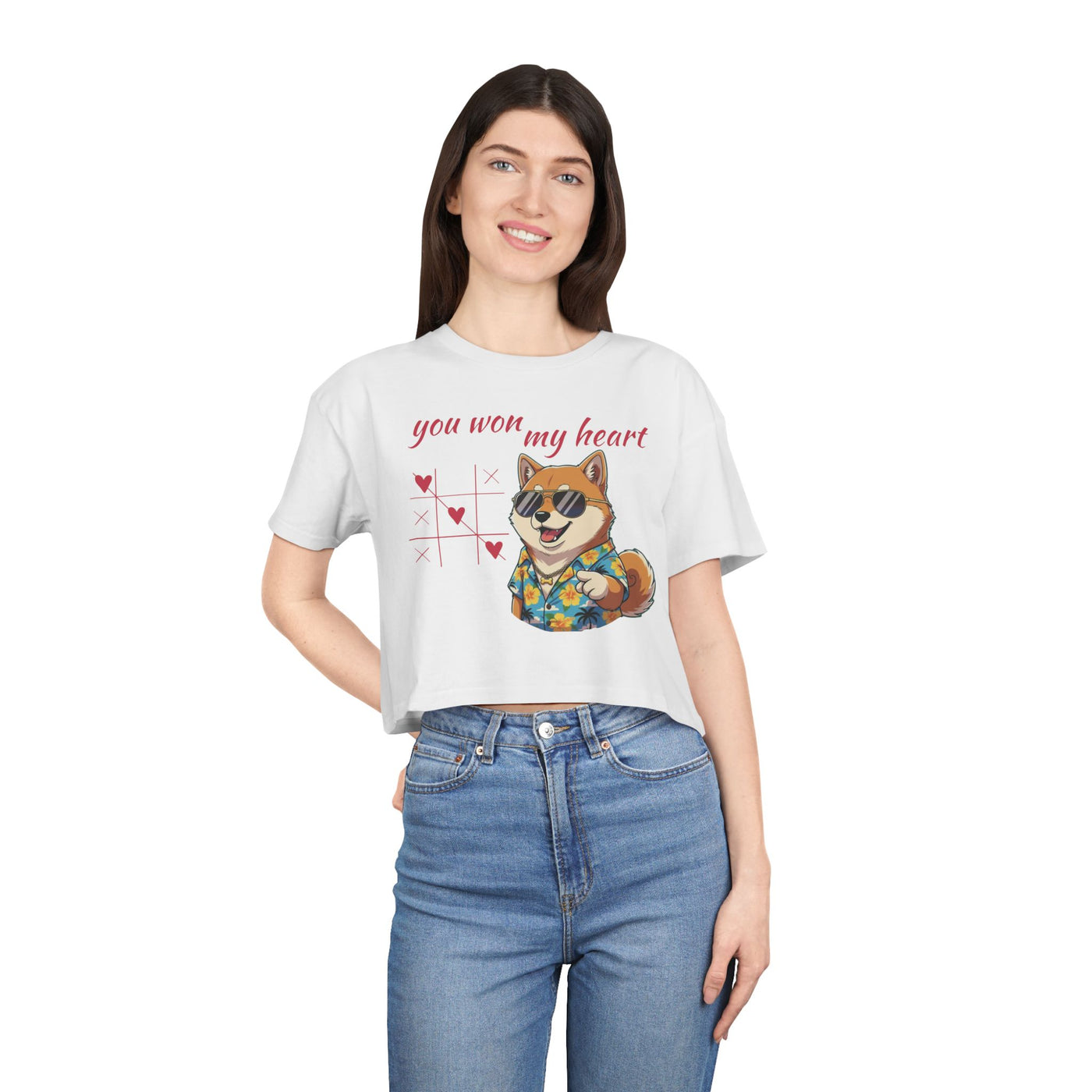 Cute Graphic Crop Tee - 'You Won My Heart', Women's Fashion, Gift for Animal Lovers, Casual Outfit, Summer Style, Funny Shirt