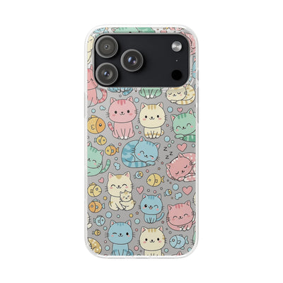 Kawaii Colorful Cat Pattern iPhone 15 / 16 / 17 series Flexi Case