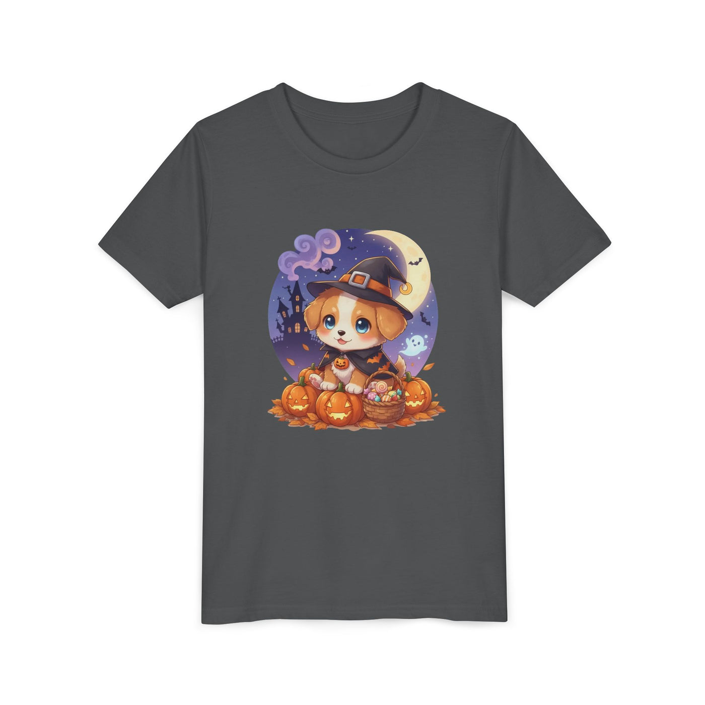 Halloween cute puppy anime style 5 Youth Tee, Short Sleeve T-Shirt, Kids Halloween Apparel, Cute Dog Tee, Fall Outfit for Children