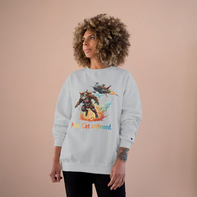 Mad Cat Onboard Graphic style 2 Champion Crewneck Sweatshirt for Gamers & Sci‑Fi Fans