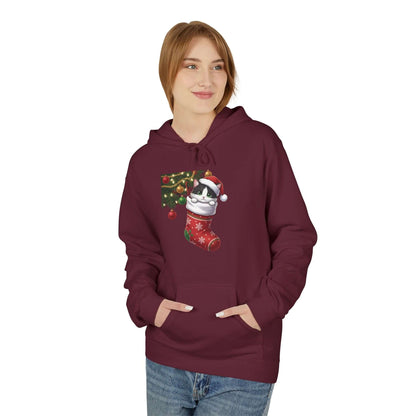 Kitten hiding in Christmas stocking Unisex Fleece Hoodie style 1