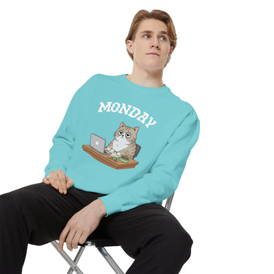 Monday Face Cat Stares Blankly Unisex Crewneck Sweatshirt style 4