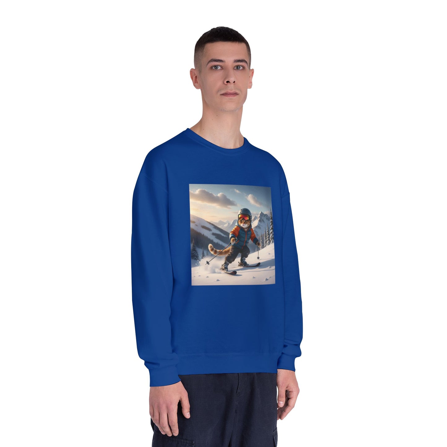 Skiing Cat Graphic Unisex NuBlend Crewneck Sweatshirt