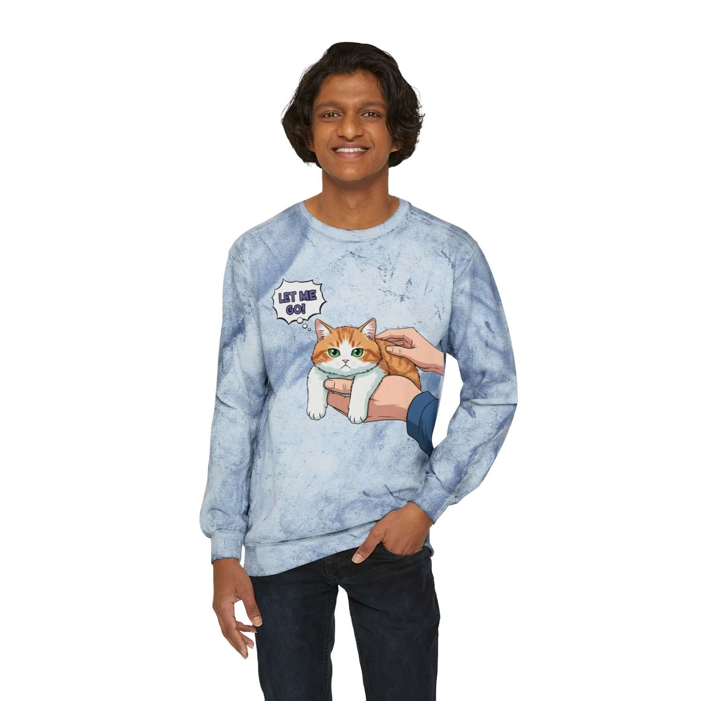 Let Me Go Cat Cozy Crewneck Sweatshirt Tie-Dye style 2