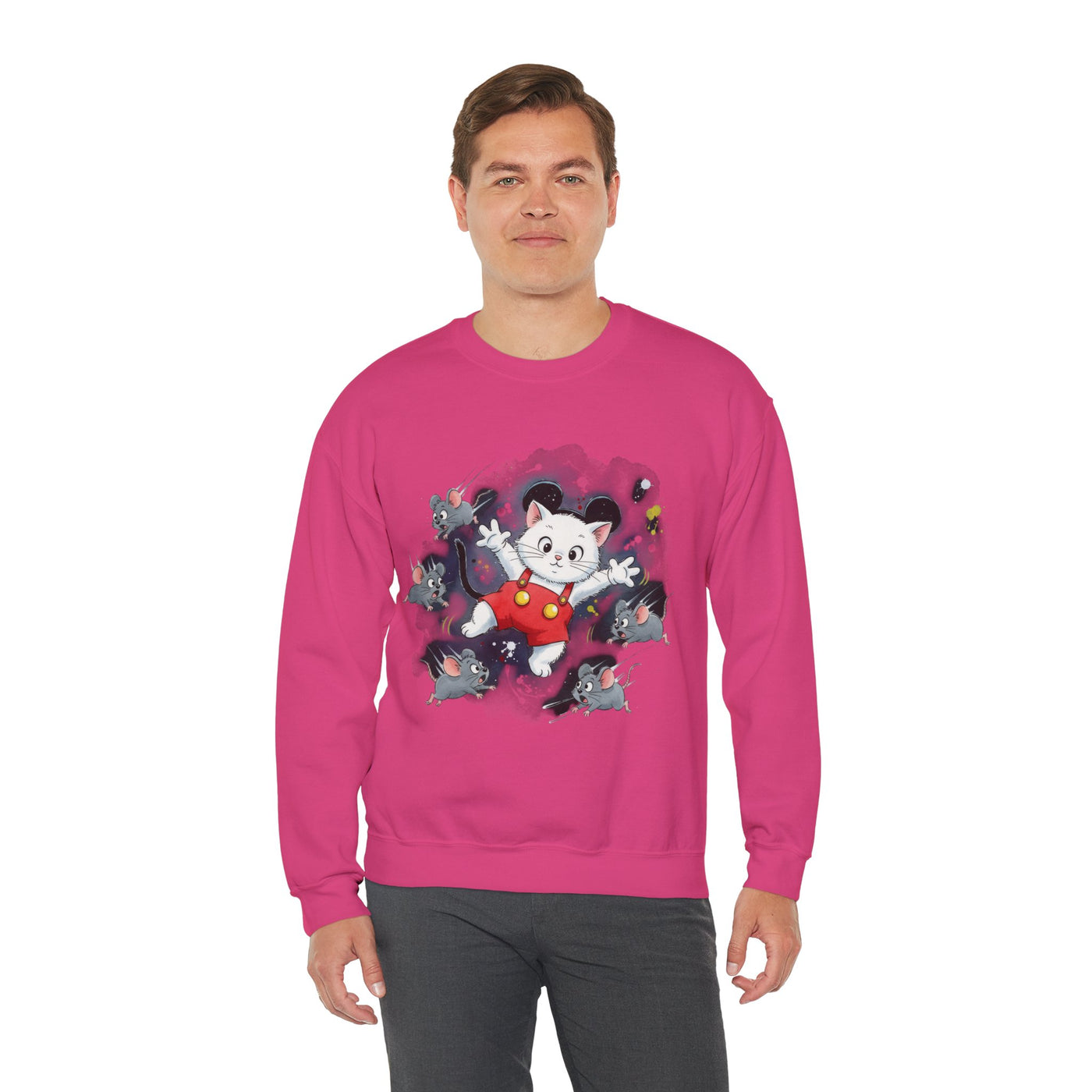 Watercolor painting style 2 Men & Women Cute Cat Pile Crewneck Sweatshirt