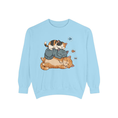 3 Cute Sleeping Cats Cozy Graphic Unisex Crewneck Sweatshirt style 2