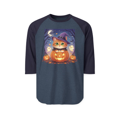 Halloween cute kitten anime style 7 Raglan Shirt, Unisex Halloween Top, Pumpkin Cat Shirt, Cute Cat Tee, Spooky Casual Wear
