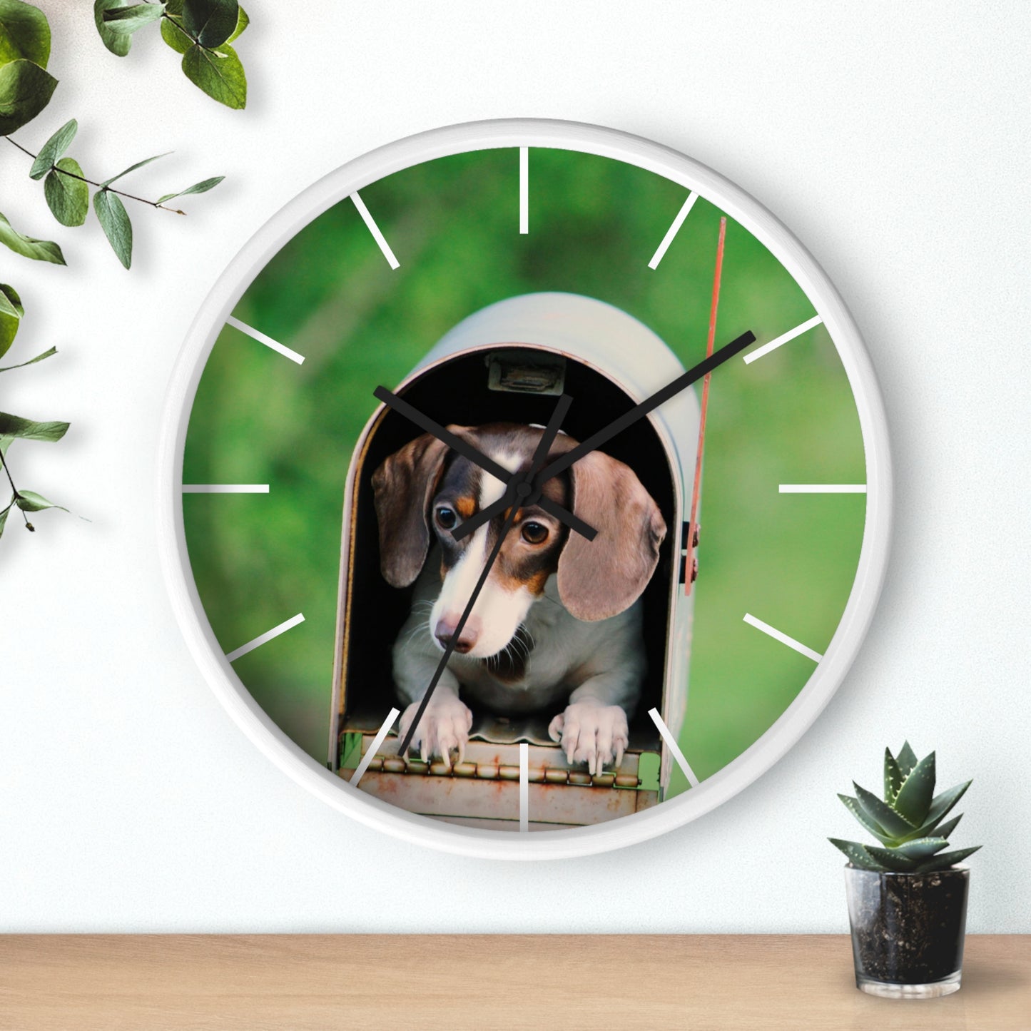 Dog in Post Box different colors Wall Clock