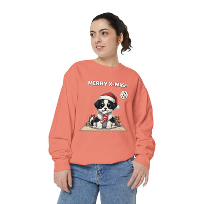 Cute Puppy waiting for Christmas presents style 7 Cozy Graphic Unisex Crewneck Sweatshirt