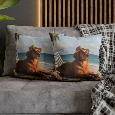 Relaxing Dog Beach Pillowcase - Cozy Spun Polyester Decorative Pillowcase for Dog Lovers