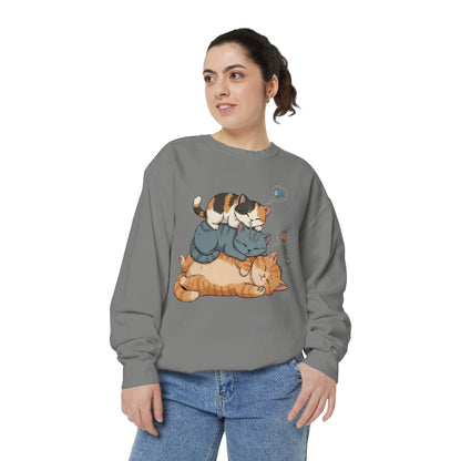 3 Cute Sleeping Cats Cozy Graphic Unisex Crewneck Sweatshirt style 2