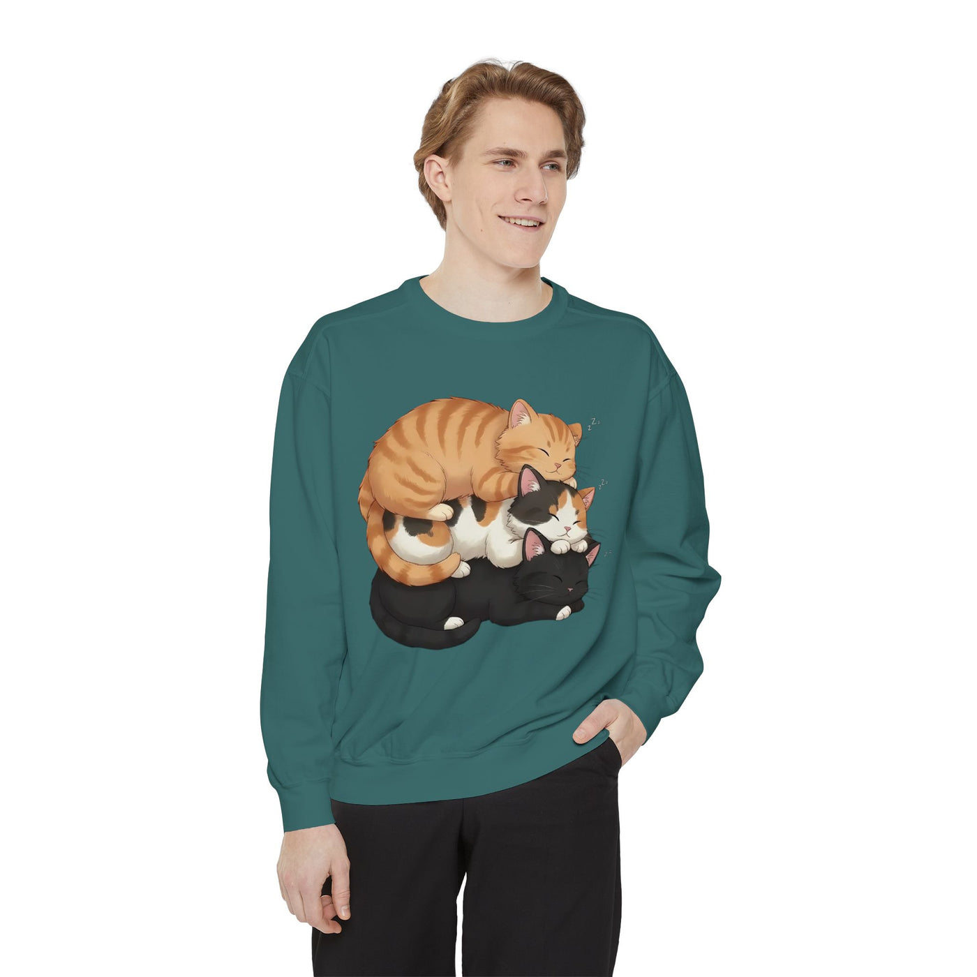 3 Cute Sleeping Cats style 5 Cozy Graphic Unisex Crewneck Sweatshirt