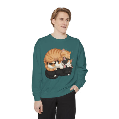 3 Cute Sleeping Cats style 5 Cozy Graphic Unisex Crewneck Sweatshirt