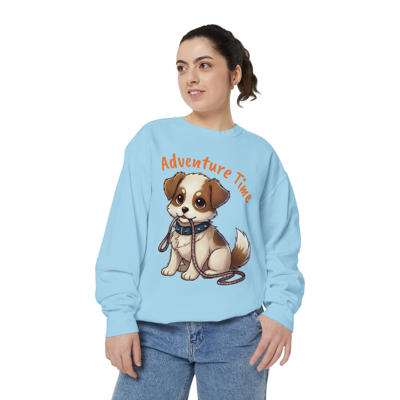 Cute Dog Walk Time style 4 Cozy Graphic Unisex Crewneck Sweatshirt