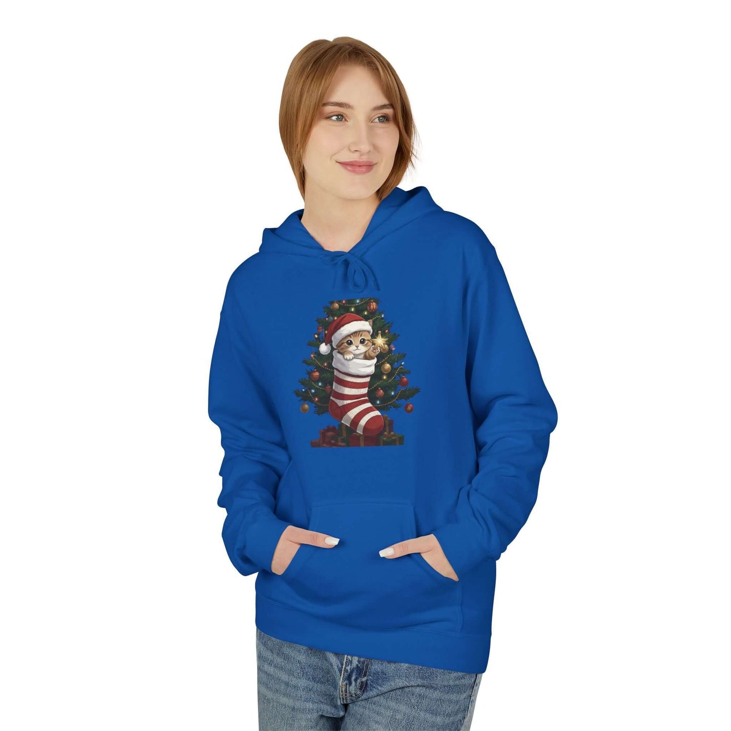 Kitten hiding in Christmas stocking Unisex Fleece Hoodie style 3