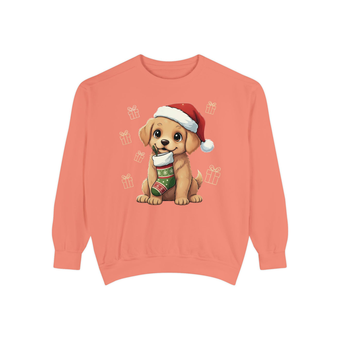Cute Puppy waiting for Christmas presents style 4 Cozy Graphic Unisex Crewneck Sweatshirt
