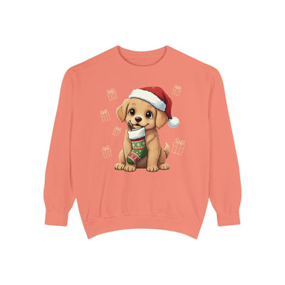 Cute Puppy waiting for Christmas presents style 4 Cozy Graphic Unisex Crewneck Sweatshirt