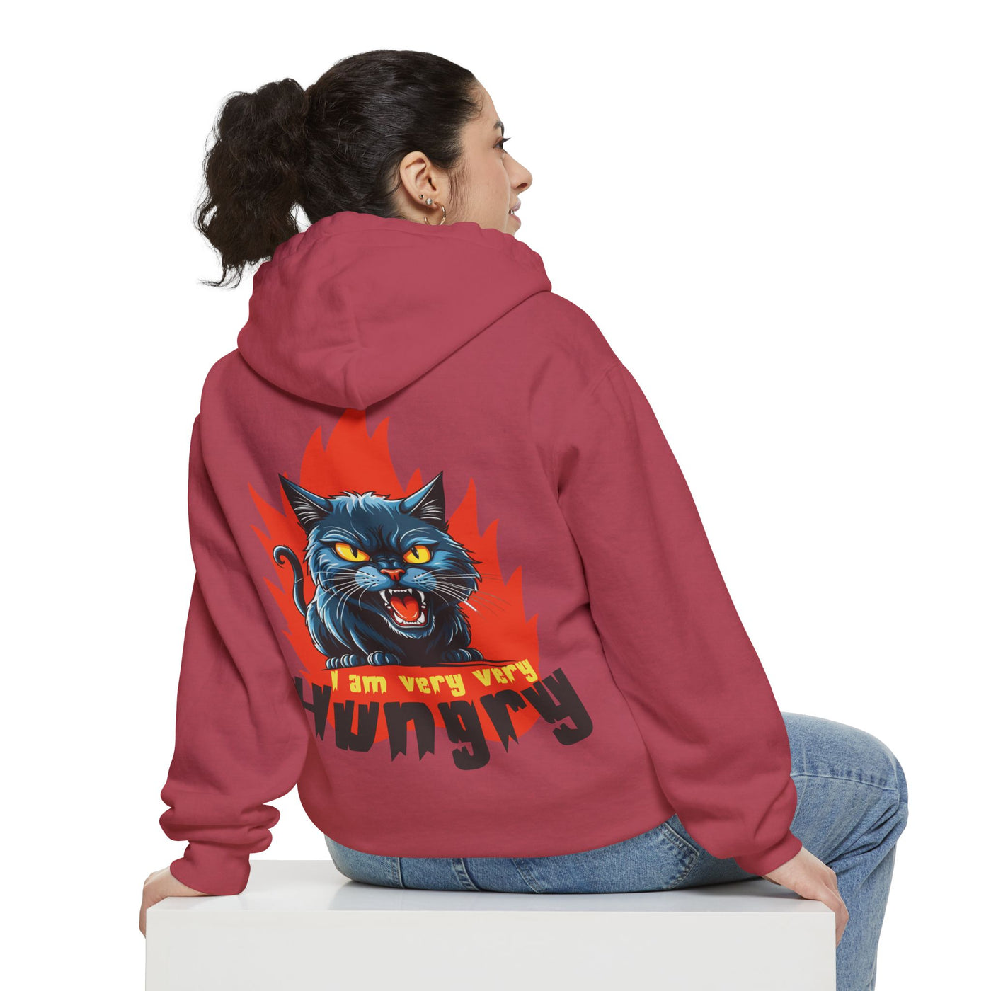 I am very very Hungry - Cartoon Cat Graphic Unisex Pullover Hoodie