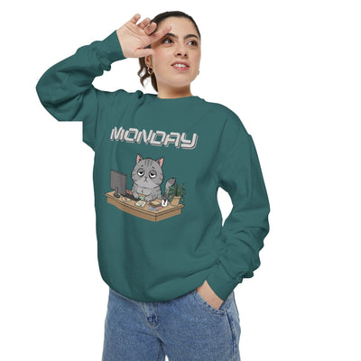 Monday Face Cat Stares Blankly Unisex Crewneck Sweatshirt style 2
