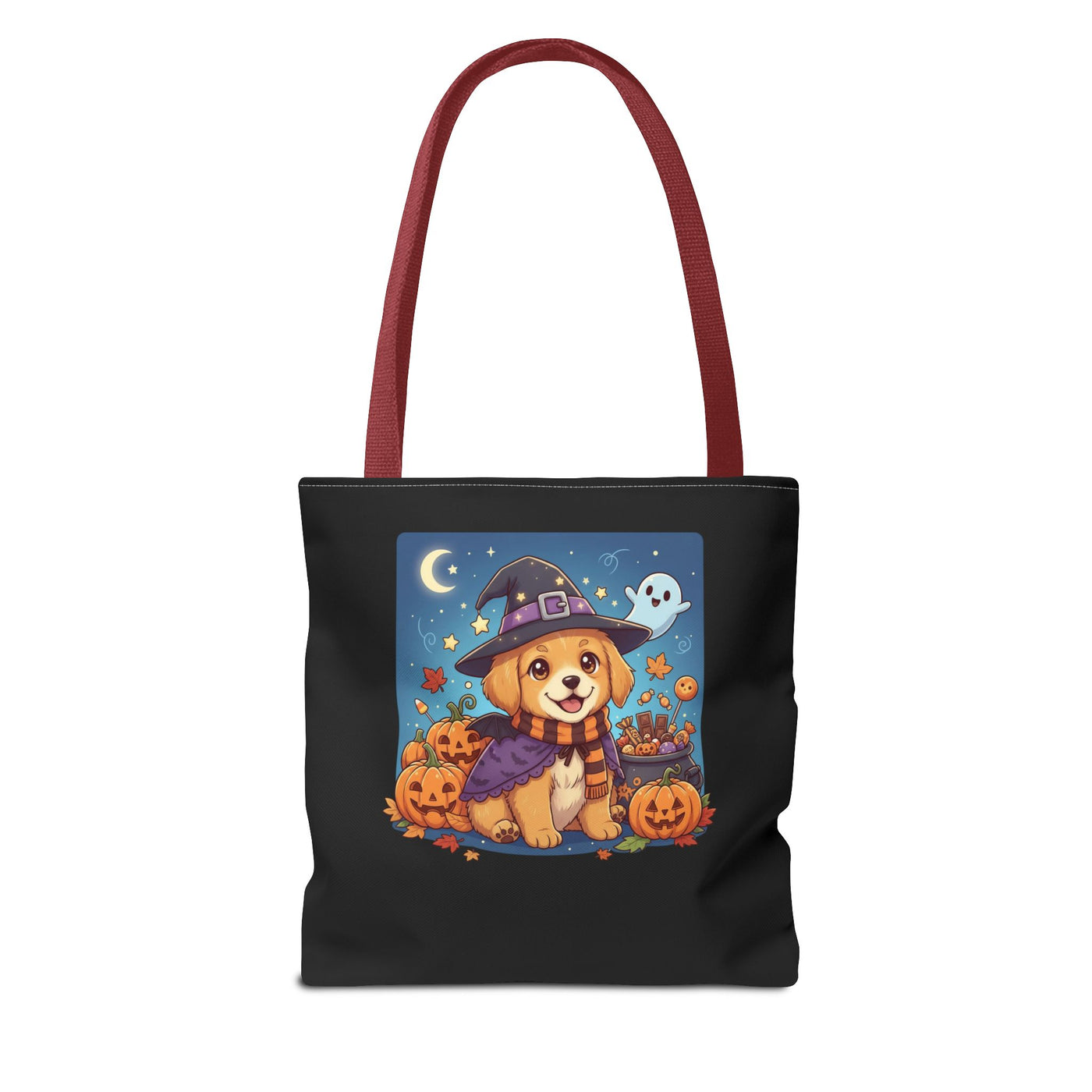 Adorable Halloween Puppy anime style Tote Bag, Pumpkin Lover Gift, Cute Dog Design, Witch Theme, Eco-Friendly Shopping Bag