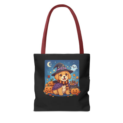 Adorable Halloween Puppy anime style Tote Bag, Pumpkin Lover Gift, Cute Dog Design, Witch Theme, Eco-Friendly Shopping Bag