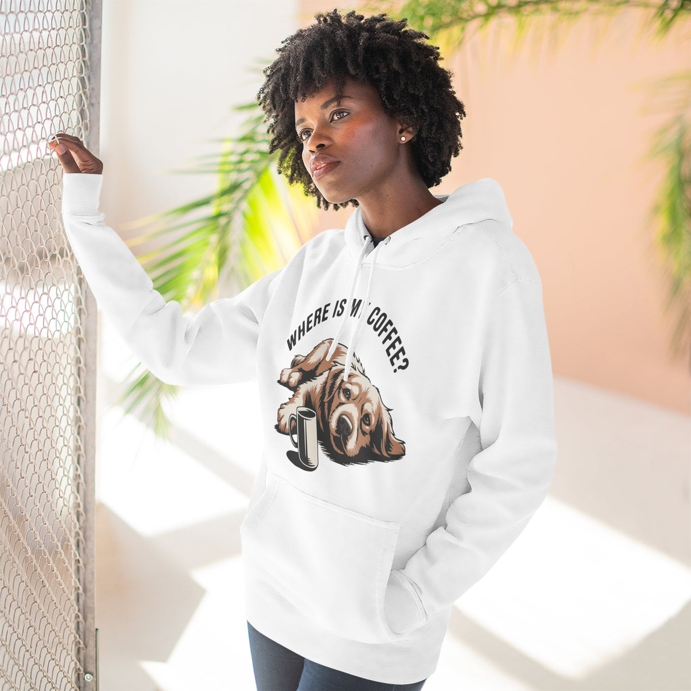 Where is my coffee? Cute Coffee-Loving Dog Fleece Pullover Hoodie style 1