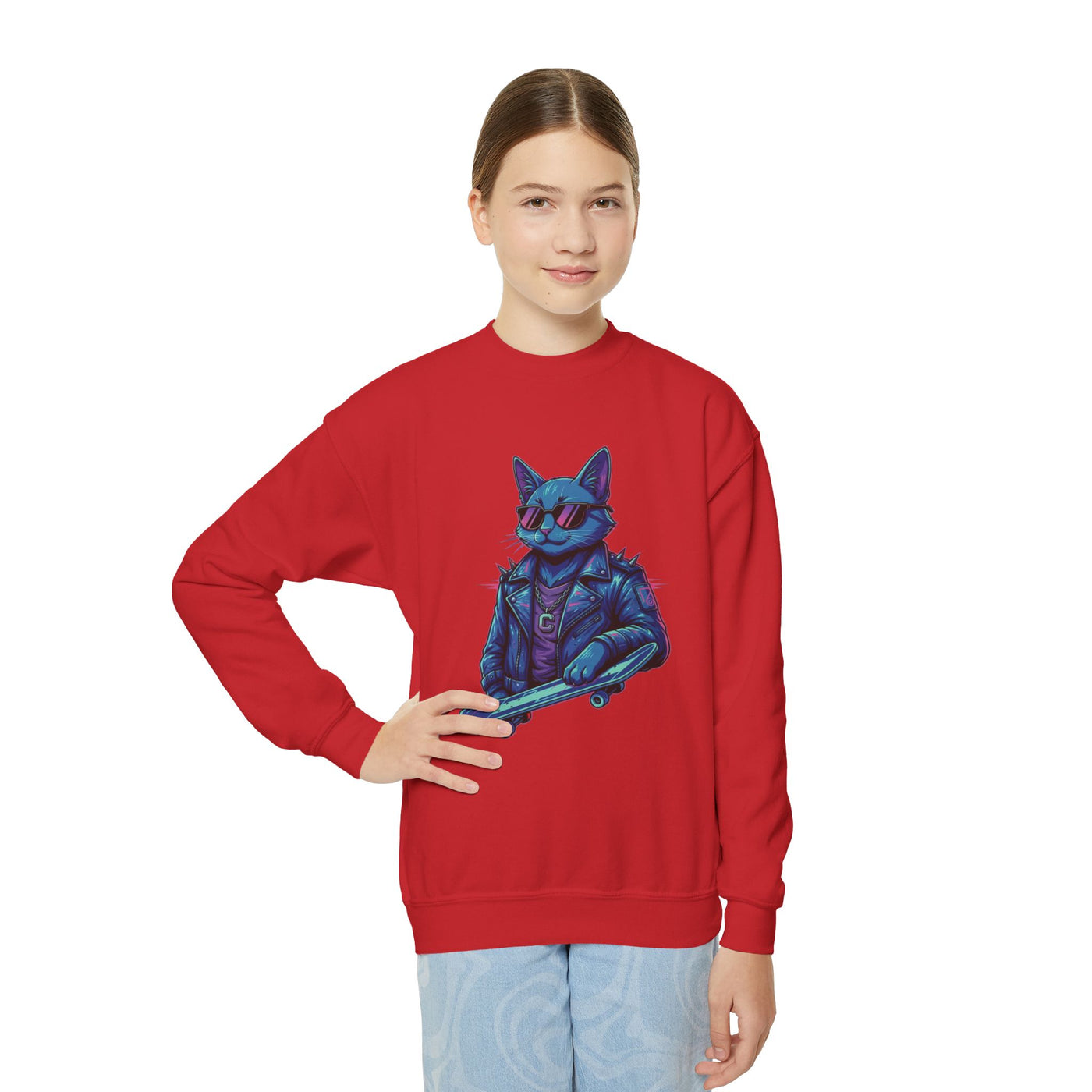 Cool Cat style 2 Youth Crewneck Sweatshirt - Cozy & Cute