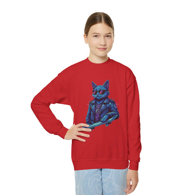 Cool Cat style 2 Youth Crewneck Sweatshirt - Cozy & Cute