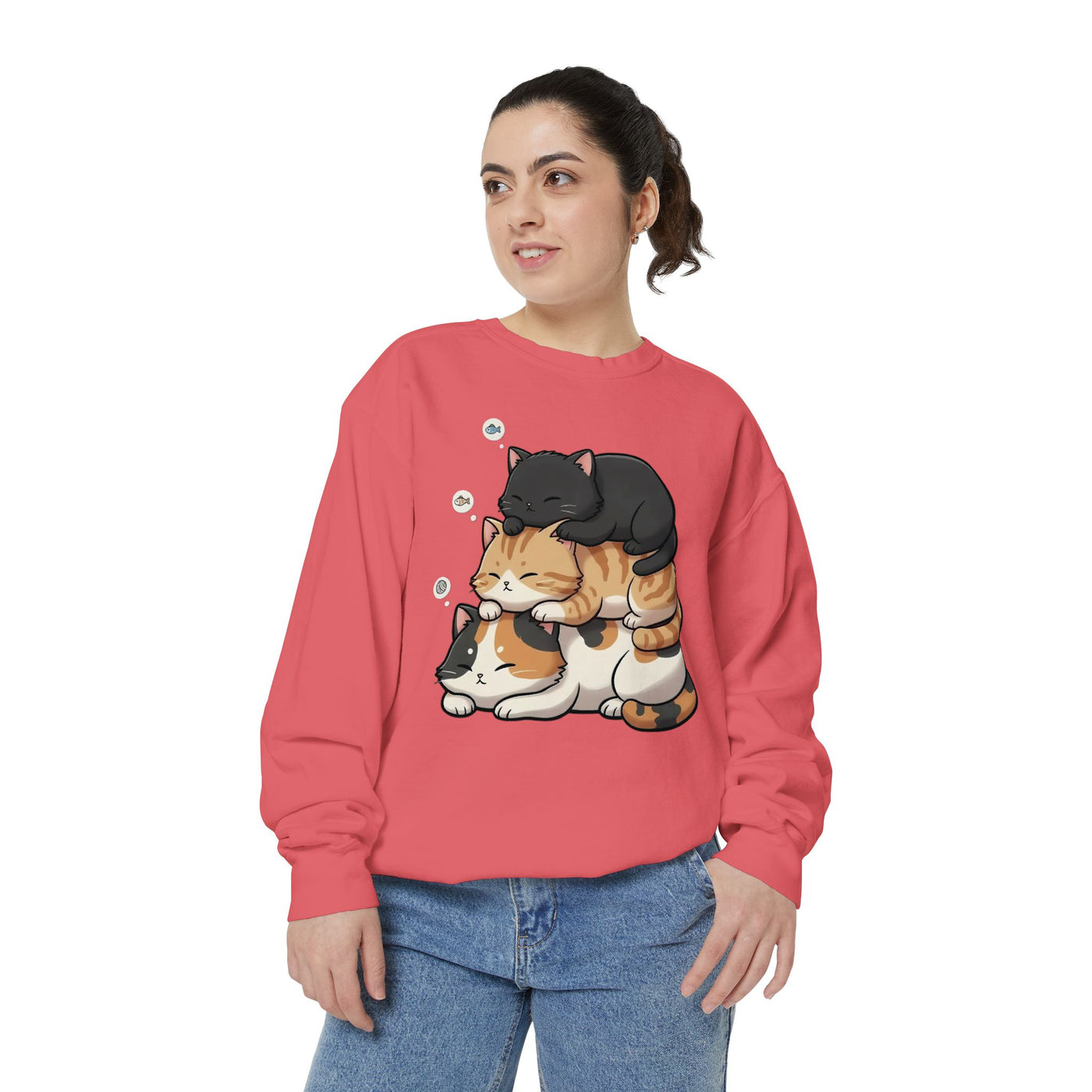 3 Cute Sleeping Cats style 8 Cozy Graphic Unisex Crewneck Sweatshirt