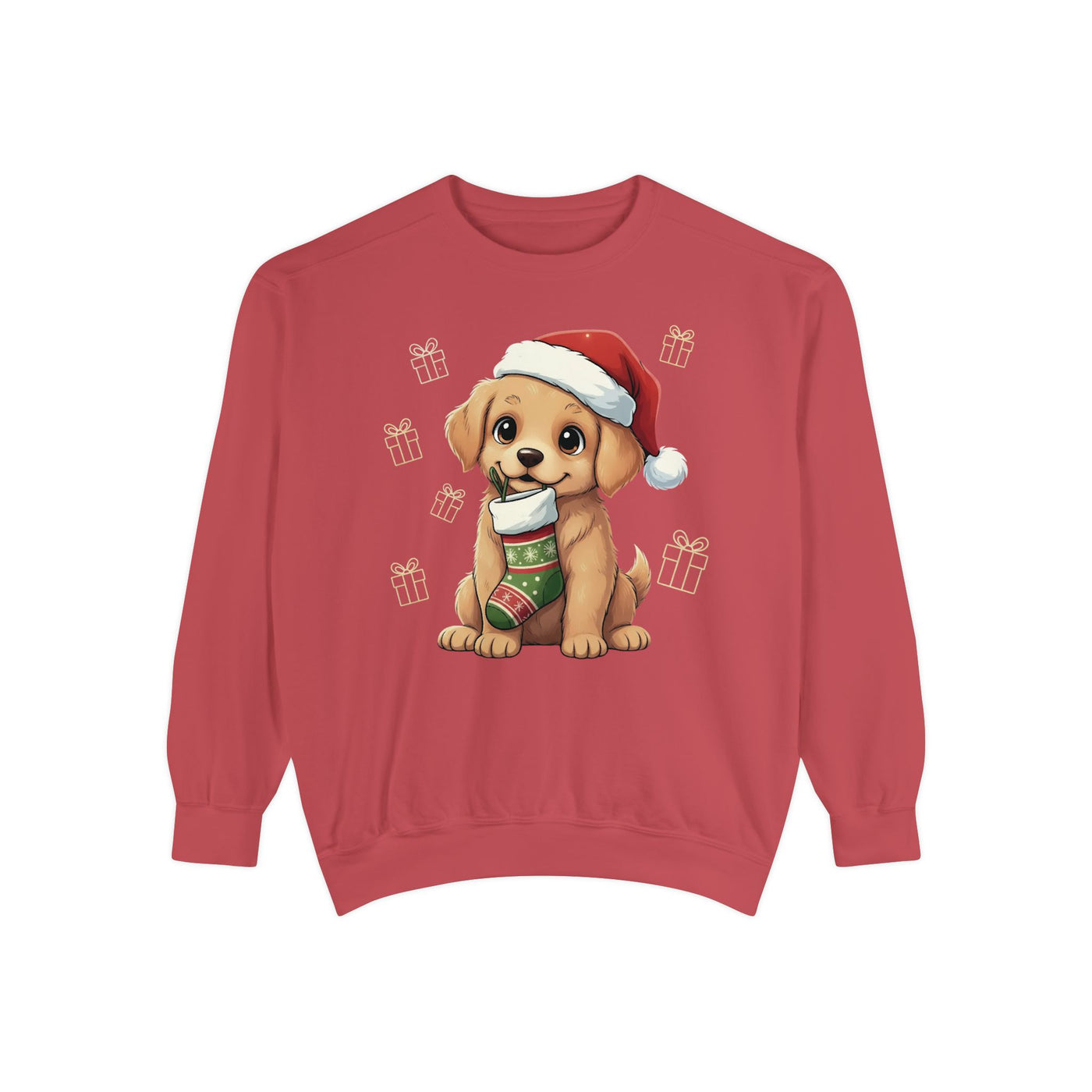 Cute Puppy waiting for Christmas presents style 4 Cozy Graphic Unisex Crewneck Sweatshirt