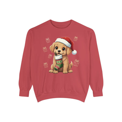 Cute Puppy waiting for Christmas presents style 4 Cozy Graphic Unisex Crewneck Sweatshirt