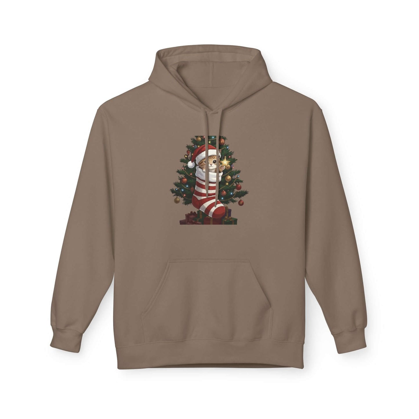 Kitten hiding in Christmas stocking Unisex Fleece Hoodie style 3