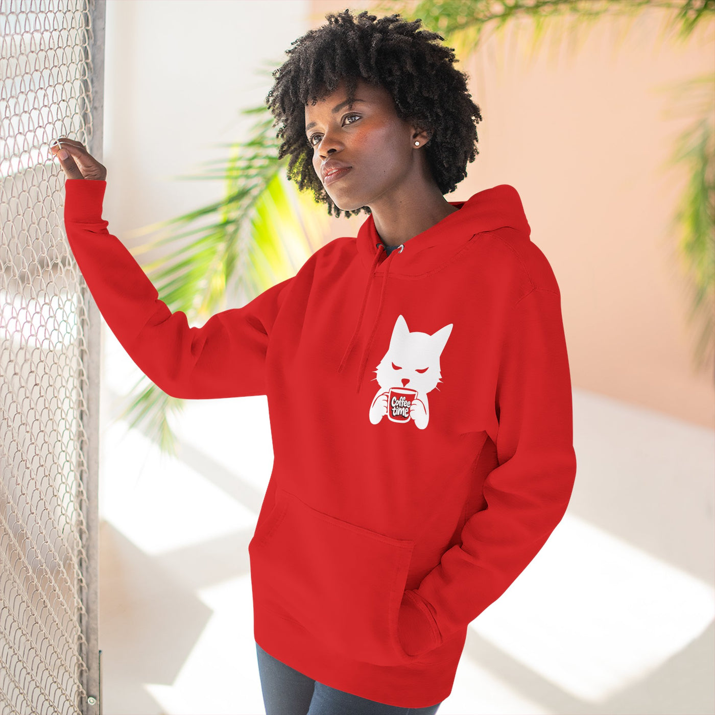 Cat Coffee Time Graphic Unisex Fleece Hoodie