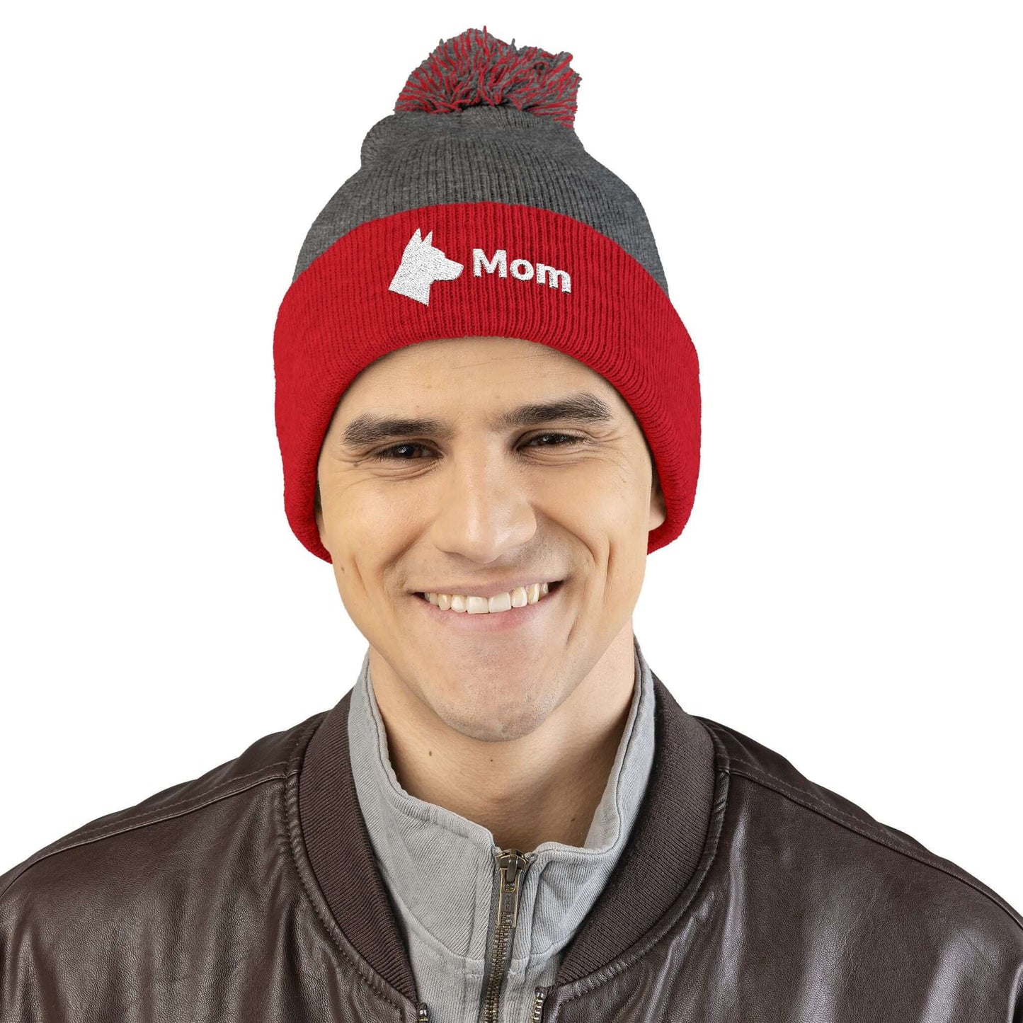 Embroidered Dog Mom Pom-Pom Knit Cap