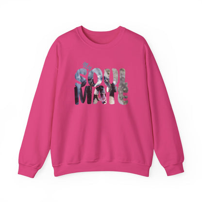Dog My Soulmate Unisex Crewneck Sweatshirt in pink featuring floral lettering design.